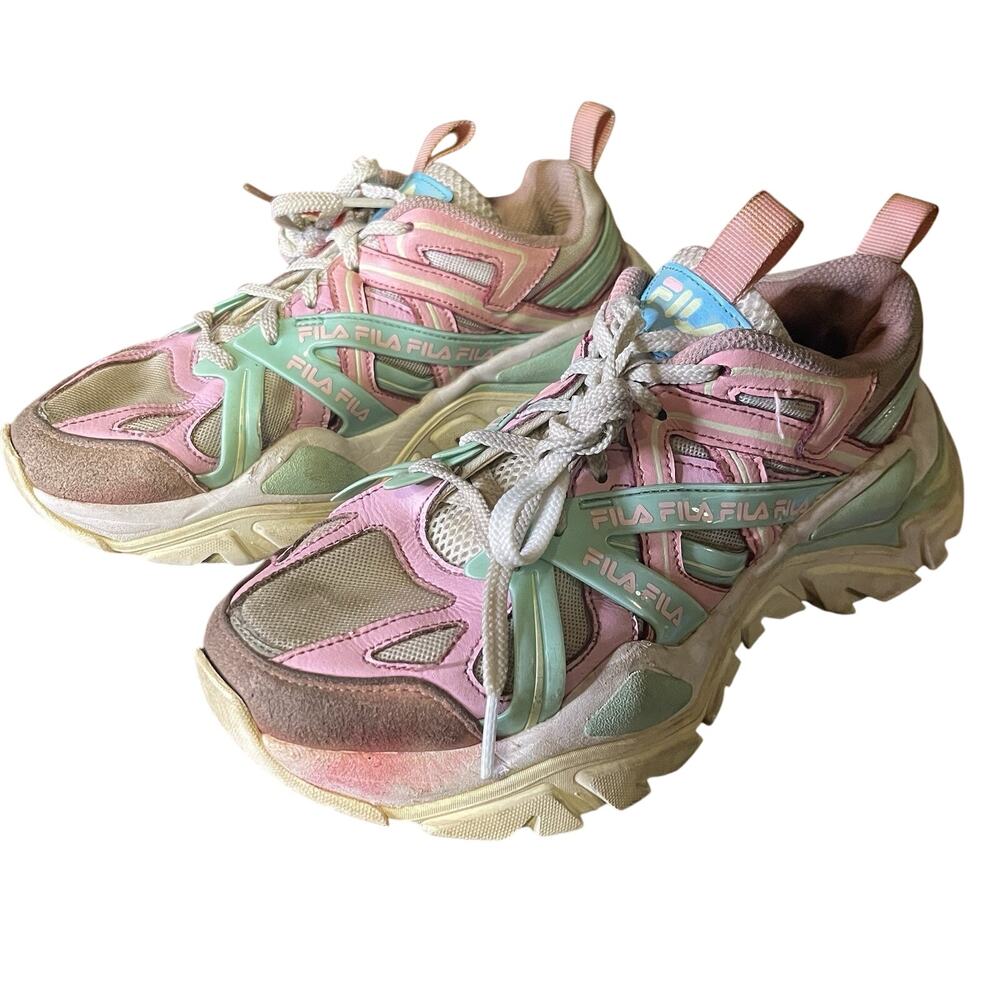 Fila Electrove Oversized Sneakers Woman Size 7 Pink White Teal Green Shoes